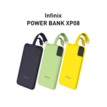 Picture of Infinix Power Bank XP08 10,000 mAh, built in Lightning, USB C Cables Green